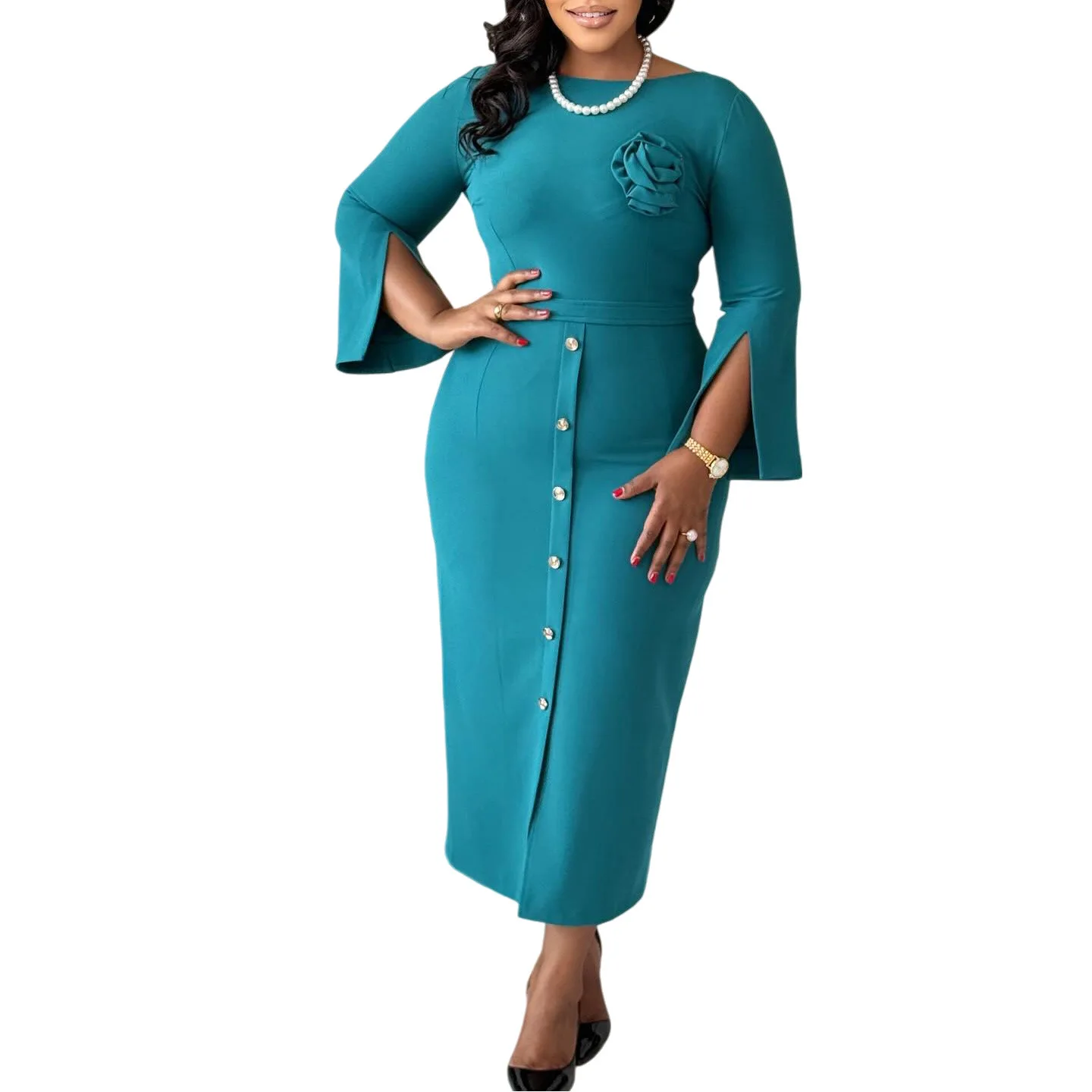 

Elegant Dashiki African Dresses for Women Autumn African 3/4 Sleeve O-neck Polyester Party Evening Long Bodycon Dresses Outfits