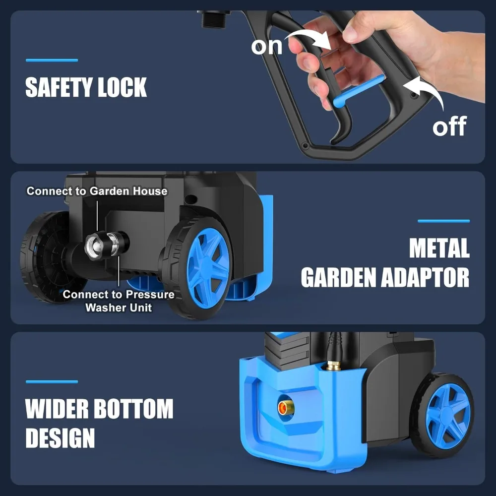 Pressure Cleaner with 33FT Flexible Extension Hose + 34FT Power Cord, 4 Nozzles, Foam Cannon, Best Power Cleaner for Cars, Patio