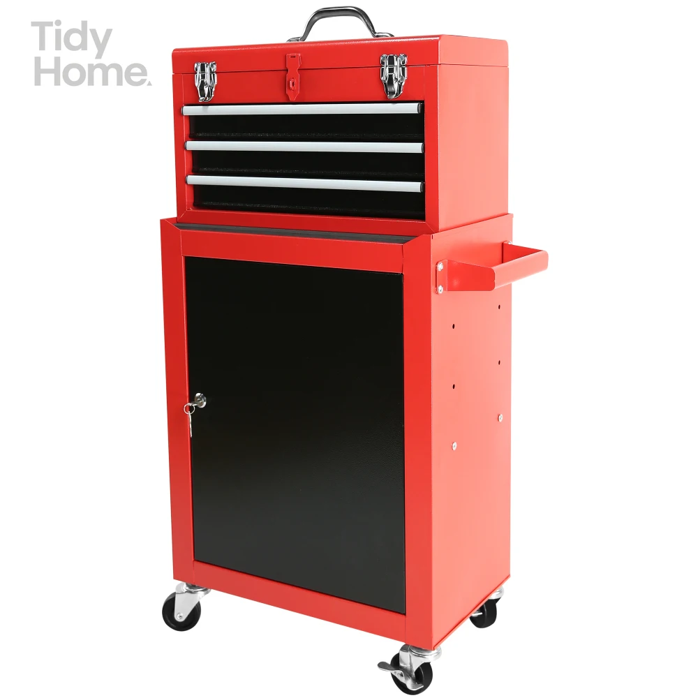 3-Drawer Rolling Tool Chest with Wheels, Tool Chest with Large Storage Cabinet and Adjustable Shelf, with Lockingf or Garage