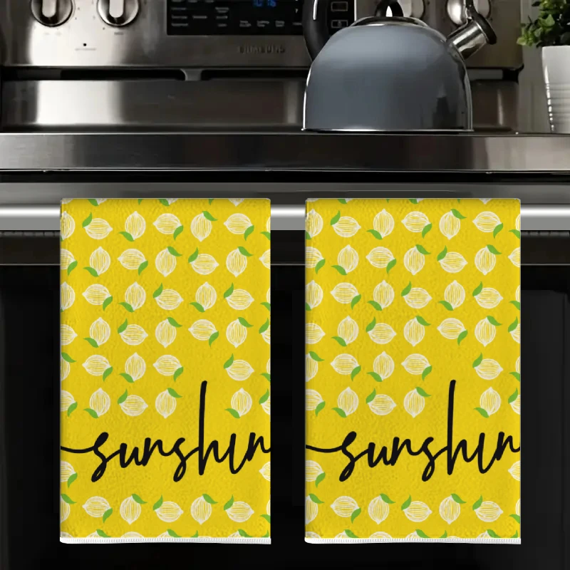 2Pcs, Fresh Lemon Kitchen Towels, 40Cm*60Cm Towel Set, Best Kitchen Towels, Super Absorbent Soft Cleaning Cloth, Cooking and Baking Tea Towel, Hand Towel, Cleaning Cloth, Dishwashing Cloth, Kitchen Decoration, Living Room Decorations, Kitchen Essentials, Home Essentials