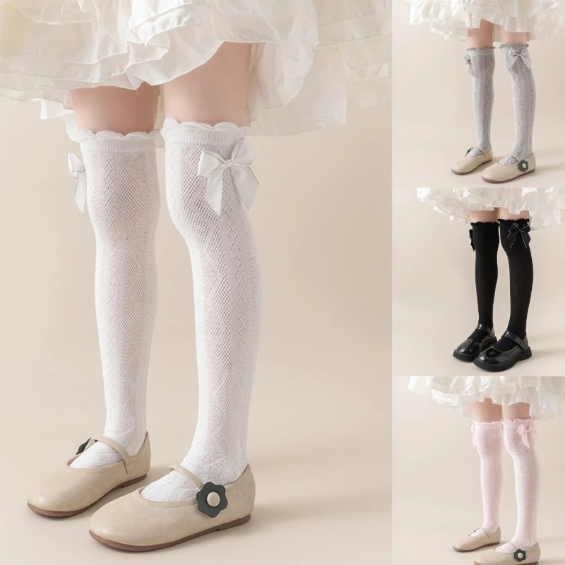 Girl Over the Knee Socks Ruffle Trim Socks Nonslip Stockings for School Event