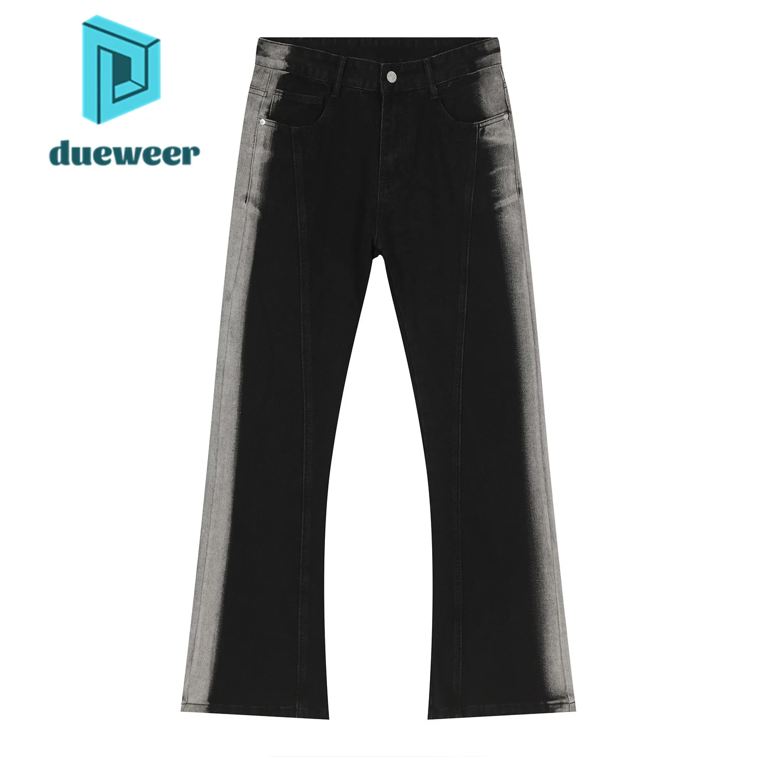 

DUEWEER Men's Baggy Gradient Micro Flared Jeans High Waisted Bell Bottom Trousers Hip Hop Goth Black Denim Pants Streetwear
