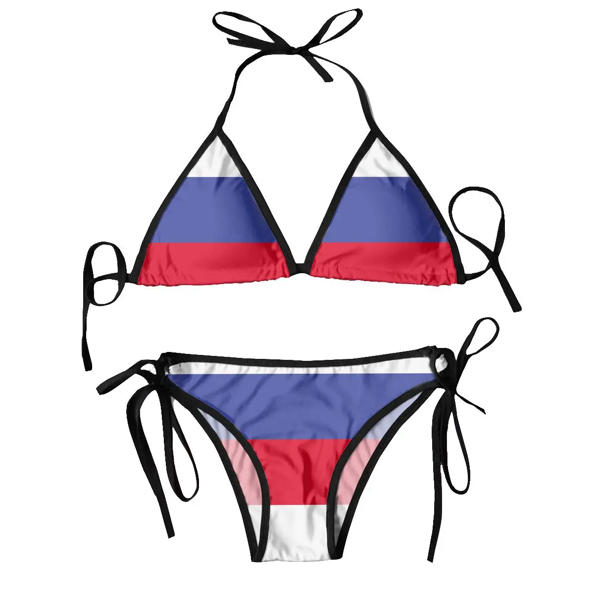 Women Triangle Swimsuit Lace-up Bikini Set Sexy Halter Swimwear Pushup Russia Flag