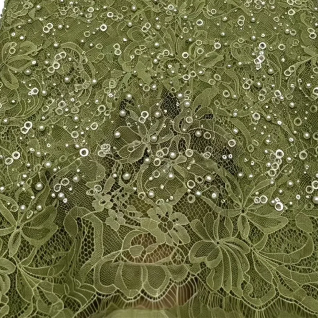 3 Meter Allover Pearl Beaded Tulle Lace Fabric African Sequins Scattered Floral Sheer Mesh For Sewing Wedding Bridal Dress