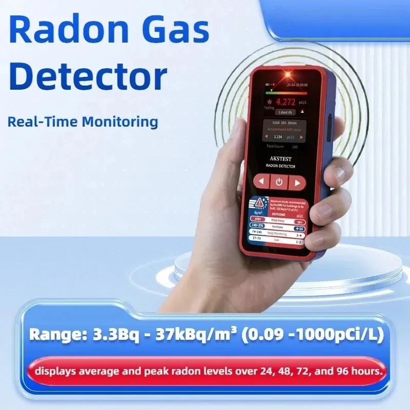 Professional Radon Detector with 6H Fast Result 45-Day Battery Color Display Data Logging(24/48/72/96h) Alarm for Basement Home