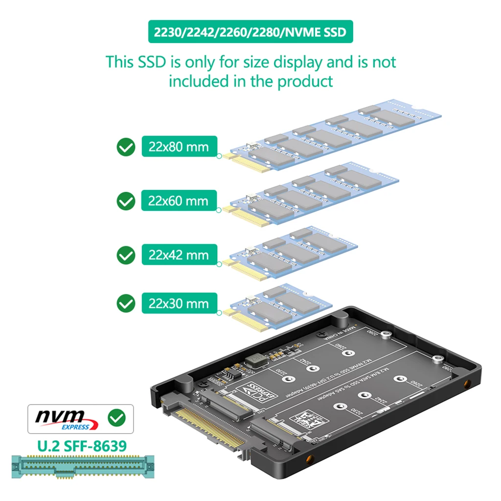 Dual M.2 Key B+M auf U.2 SFF-8639 Adapter mit Kunststoffgehäuse für M.2 NVMe Key M & SATA SSD M2 auf U.2 SFF8639/SAS Konverterkarte – Detail 5