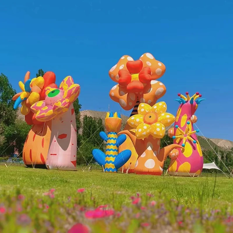Carnival Customized Giant Inflatable Flower Decoration with Light for Event Lawn Oxford Cloth Material Custom Logo