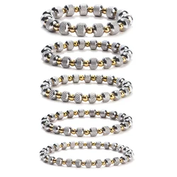 High Quality Sparkling Metal Stainless Steel Waterproof Jewelry Classics Unisex Multiple Models Bicolor Beaded Elastic Bracelets