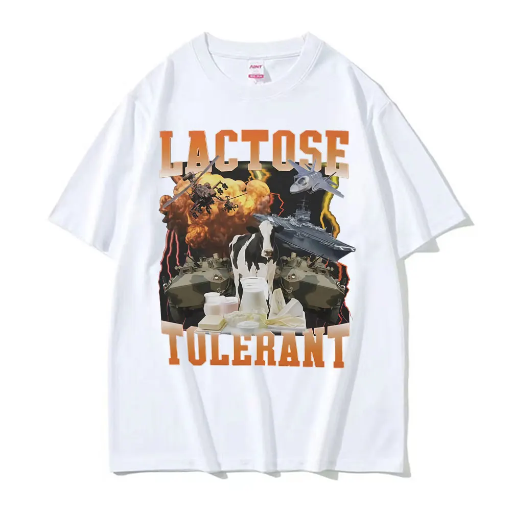 Short Sleeved Round Neck Tshirt Men Clothing New in Top & Tees Mens T-Shirt Camisetas Lactose Tolerant Funny Meme Ropa Hombre