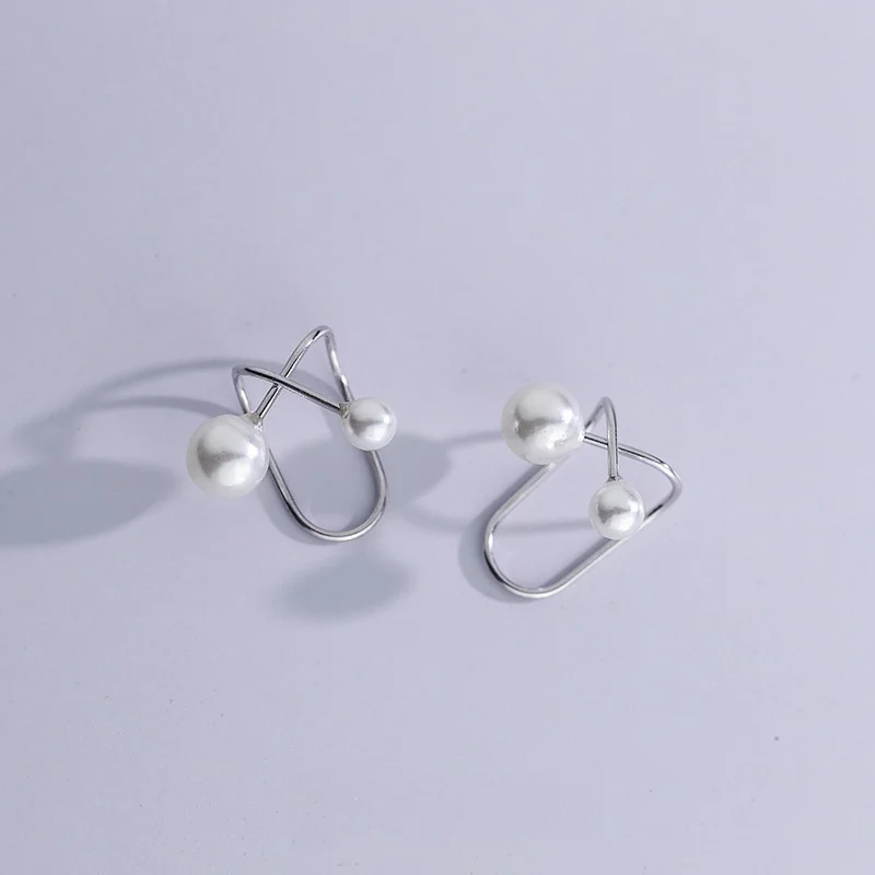 1Pcs 925 Silver Plated Pearl Cross Ear Cuff Earrings Non-Piercing Cuff Ear Clip Earring For Women Girls Jewelry Gift eh265