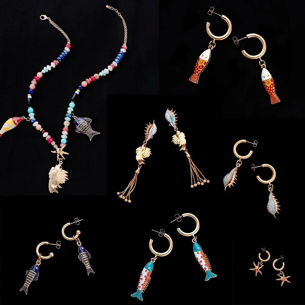 

Bird Necklace Trendy Boho Summer Colorful Fish Charm Pendant For Women Beach Statement Party Gift Mermaid Jewelry Accessories