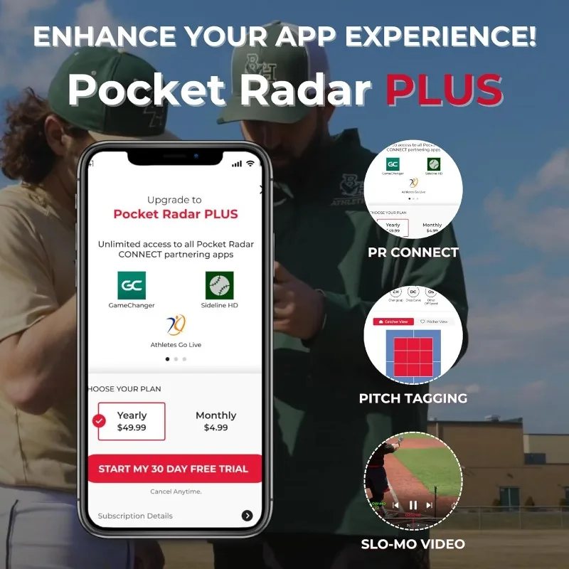 Smart Coach Speed Gun voor honkbal, hockey, draagbaar honkbalradarpistool compatibel met Pocket Radar-app (iOS/Android)