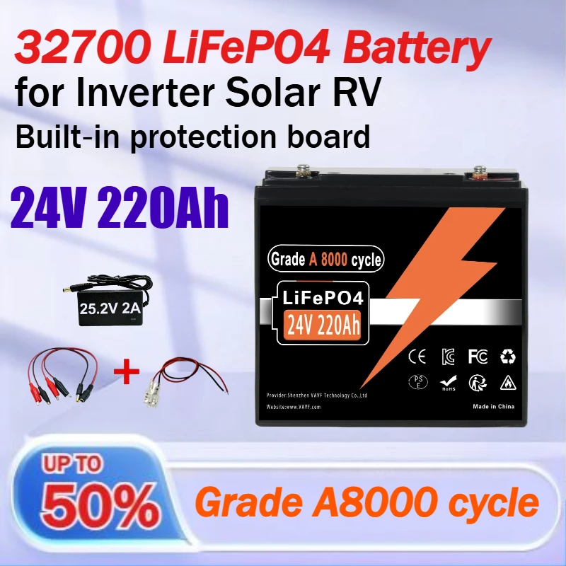 New 24V 100Ah 120Ah 150Ah 200Ah 220Ah LiFePO4 Battery Built-in 200A BMS Rechargeable Battery for Inverter Solar RV No Tax🔋