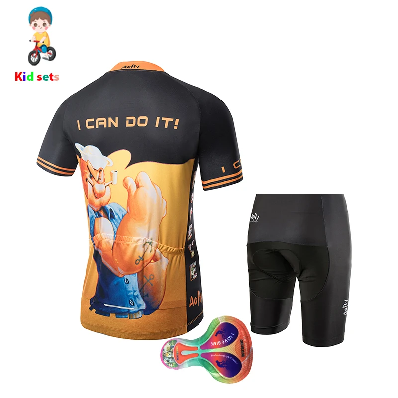 Aofly Kid Short Sleeved Cycling Jersey Sets 2021 Boys Girls Pants Orange Cute Popeye Sailor Children's Balance MTB Bike Clothing