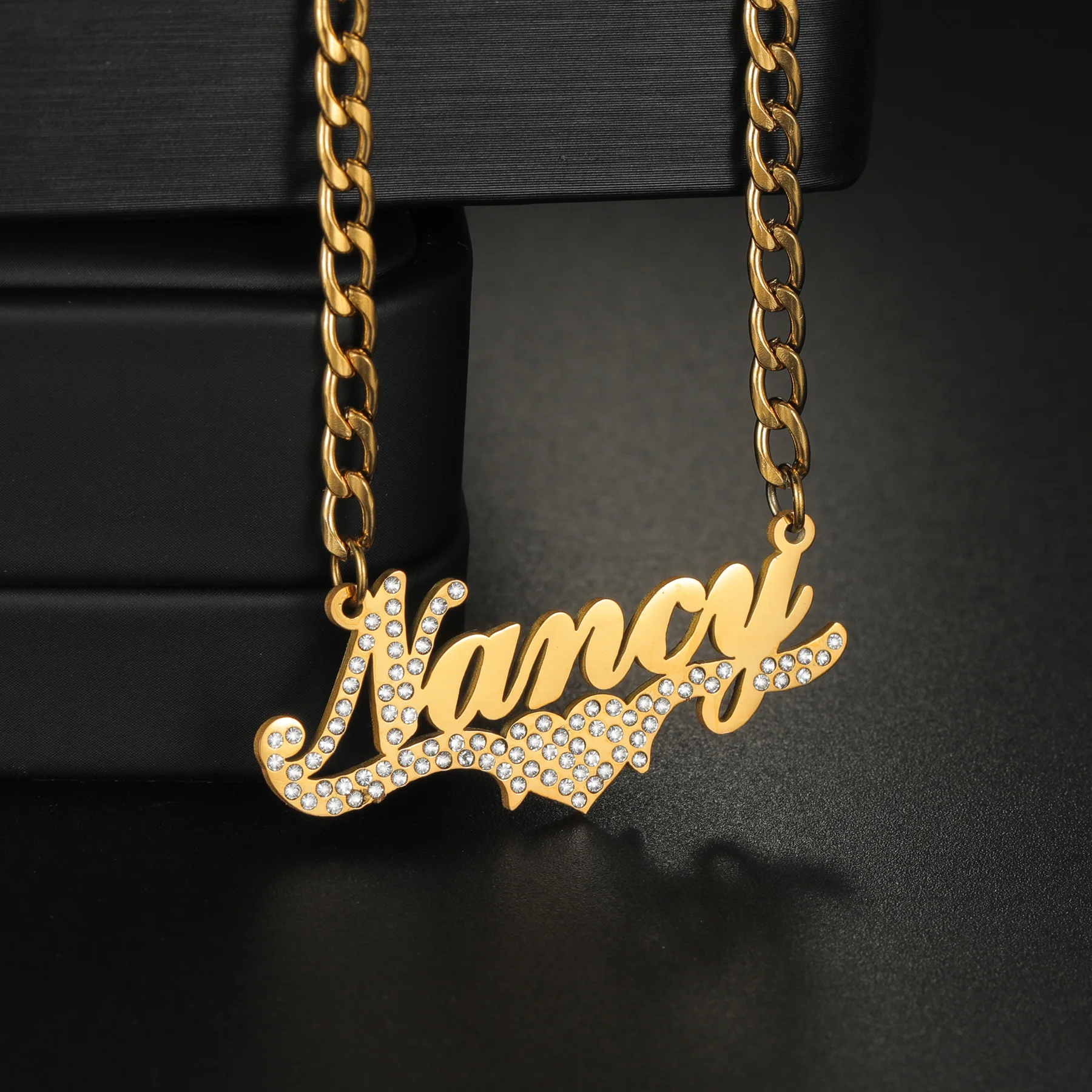 Personalized Custom Shiny Zircon Name Necklace for Women Stainless Steel Bling Nameplated 4mm Cuban Chain Christmas Jewelry Gift