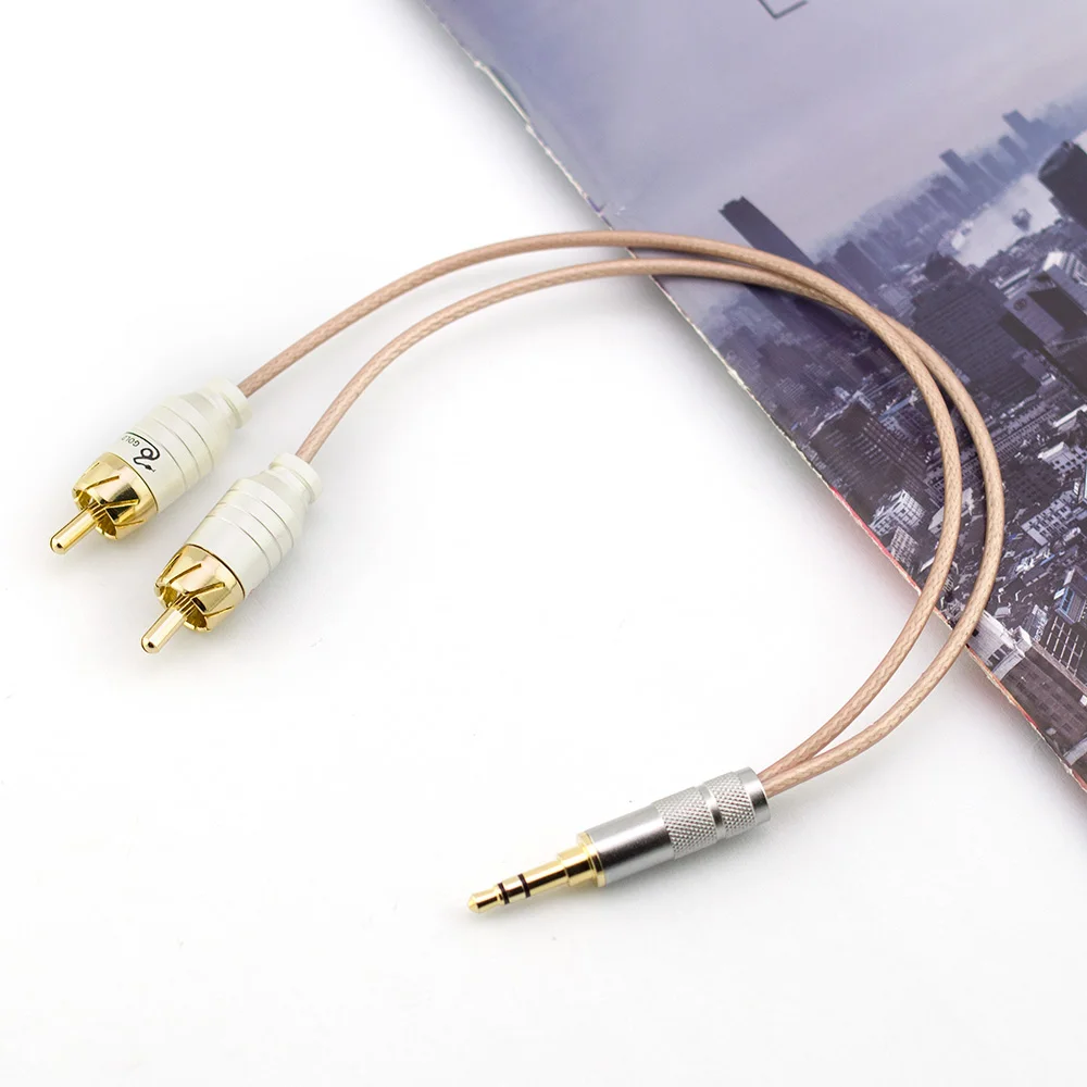 HIFI Copper Silver Plated Cable 3.5mm Male To 2RCA Adapter Distributor for TV Box, Mobile Phone To Home Theater Speaker Wires