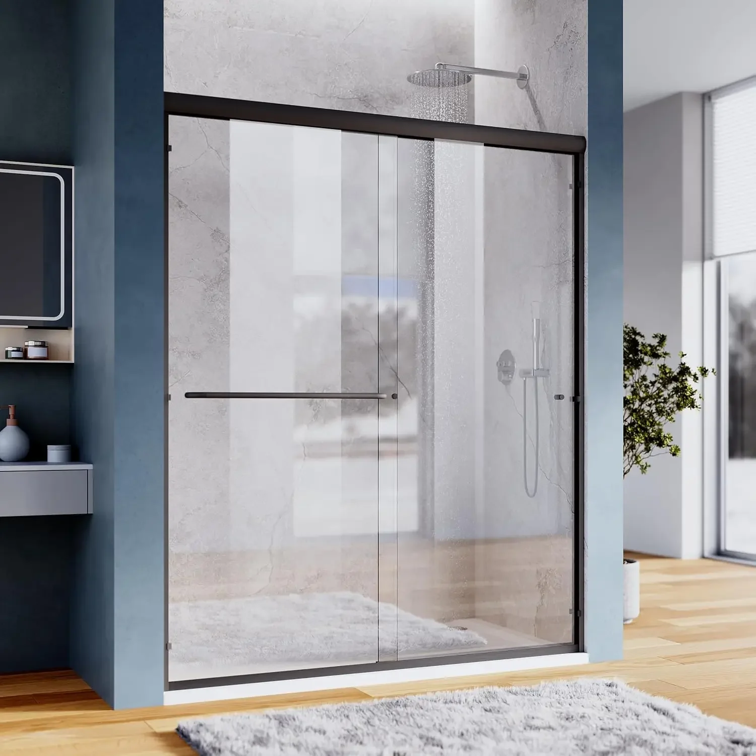 

58.5-60 in.W x 72 in.H Glass Shower Door, Semi Frameless Double Sliding Shower Door, 1/4" Clear Glass, Black Finish