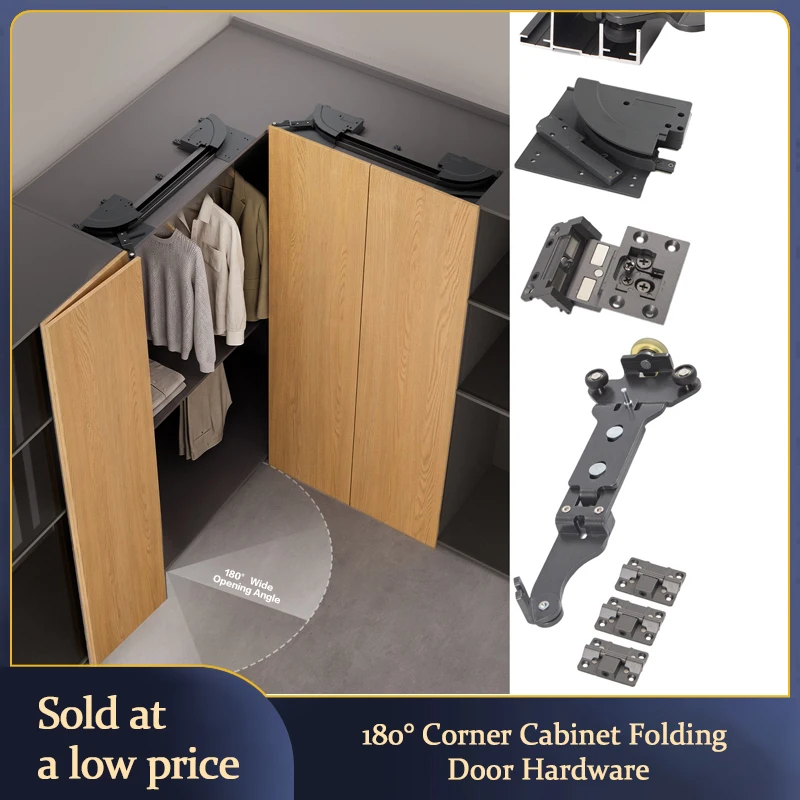 Premium Double Fold Door 180 Degree Full Opening Hardware Without Bottom Rail Sliding Track For Corner Metal Cabinet System