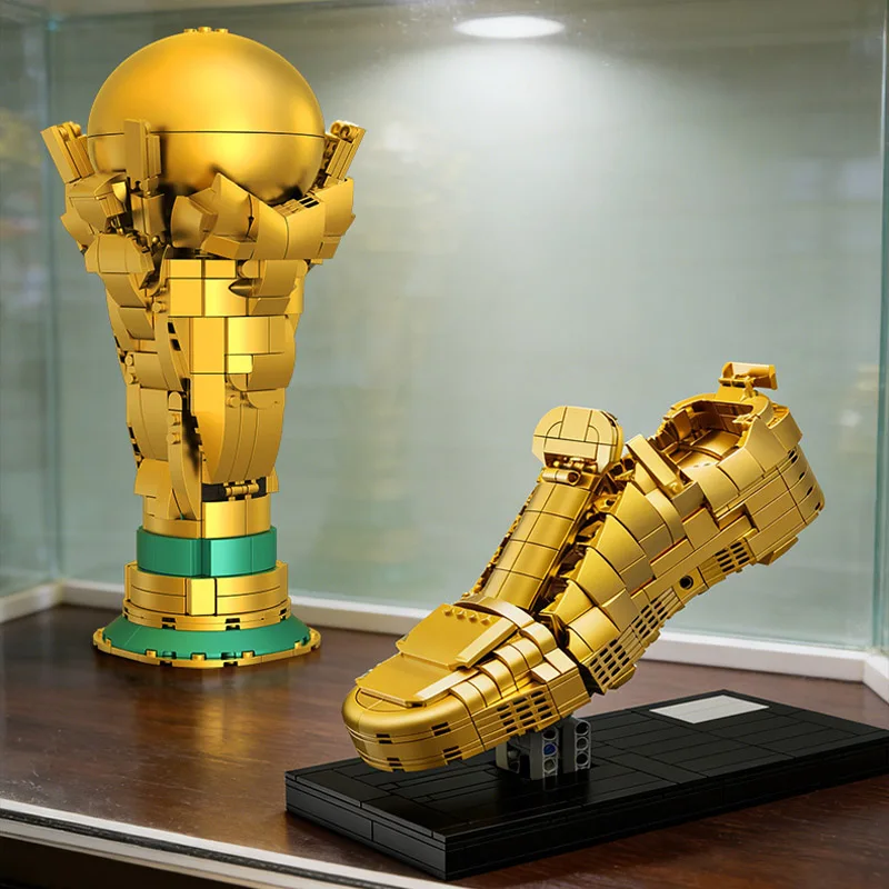

Конструктор MOC Golden Trophy Boot: футбольные кубики для сборки, креативная модель-головоломка, украшение, подарок для фанатов