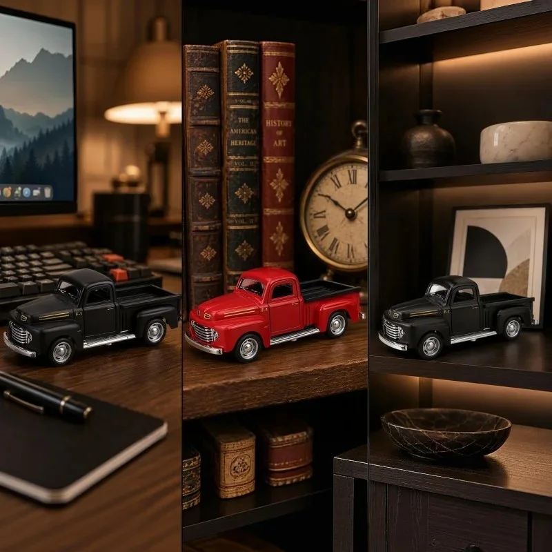 1:36 Retro Pickup Alloy Car Model, Single Door Openable Vintage Truck Model, Desktop Static Display Ornament and Decorative Gift - view 2