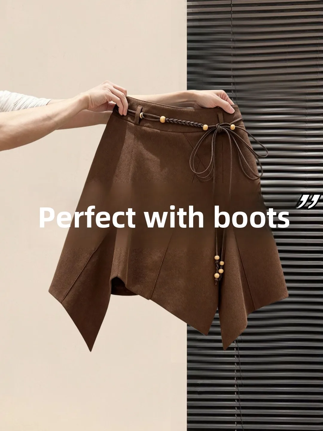 

Женская короткая юбка А-силуэта из замши цвета кофе с высокой талией на молнии, осенне-зимняя, маленький размер, повседневная