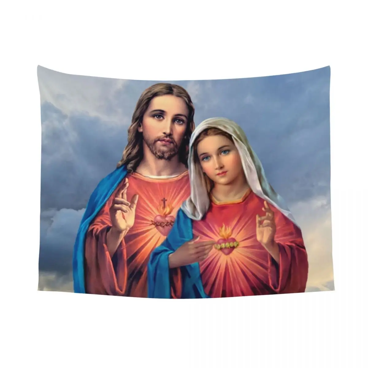 Custom Sacred And Immaculate Hearts Hippie Tapestry for Bedroom Decoration Catholic Jesus and Mary Tapestries Home Decor