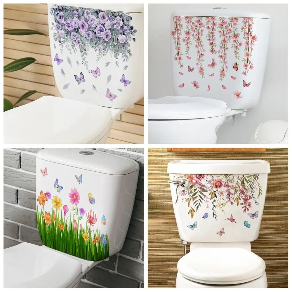 Multicolor Floral Toilet Stickers Gift PVC Home Decoration Wall Mural Self-adhesive Removable Gorgeous Flower Decals