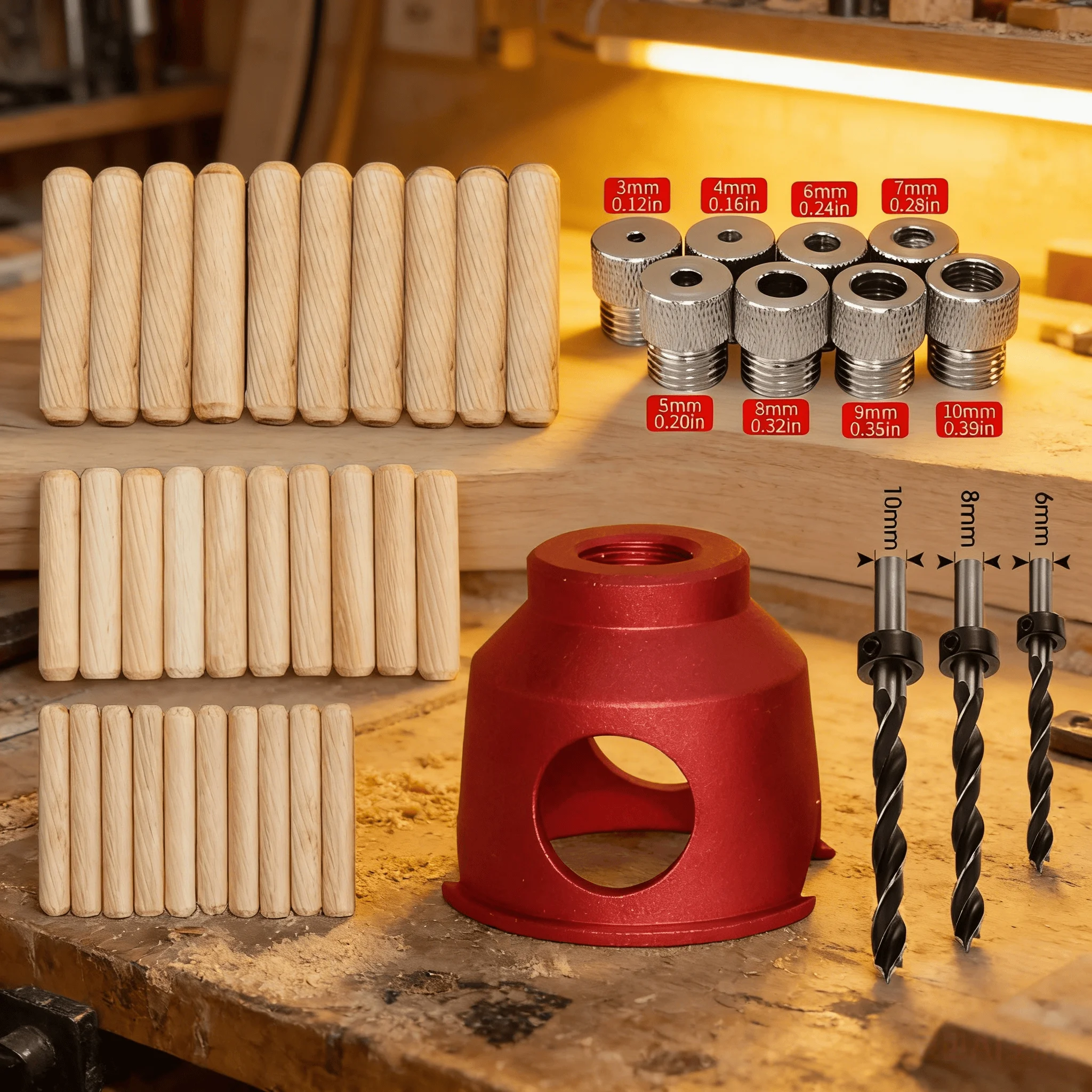 Vertical Drill Guide Doweling Jig Deluxe Set, Drill Bushing & Logs & Drill Bit Positioning Straight Angled Locator Hole Puncher
