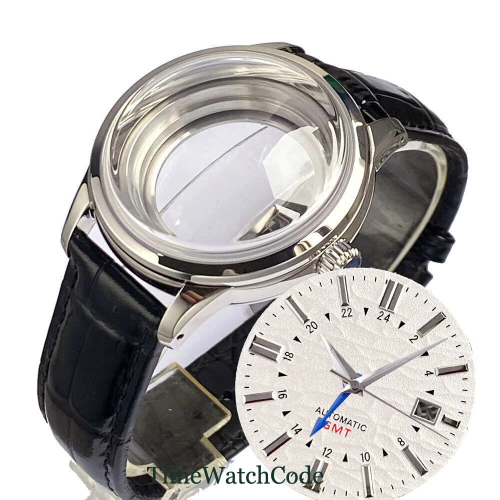 

40mm GMT Watch Case Double Bow Domed Sapphire Crystal for NH34 Automatic Movement 100m Waterproof 316L Screw in Crown