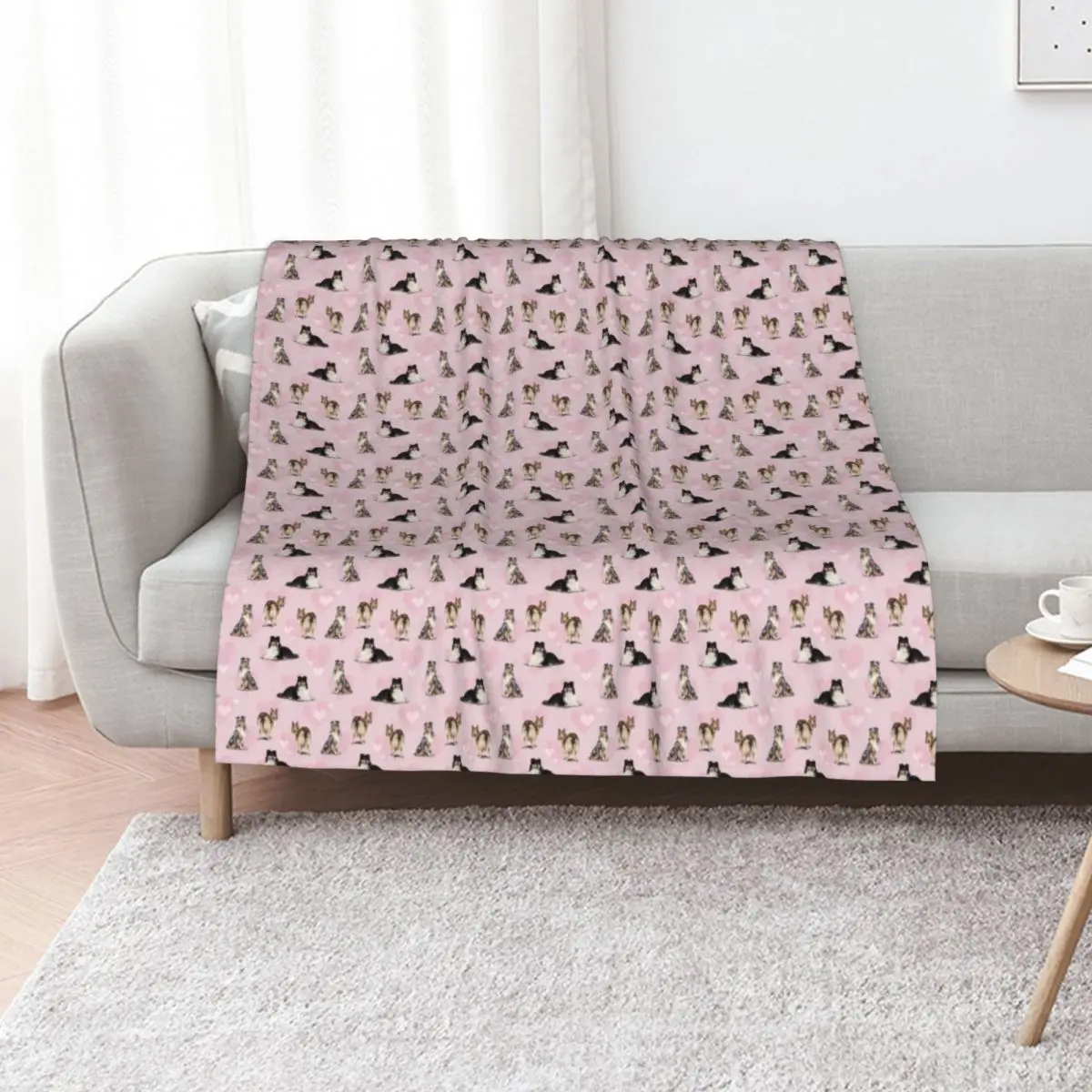 The Shetland Sheepdog Sheltie in Pink Throw Blanket Multi-Purpose christmas decoration Travel Bed linens Furry Nap Blankets