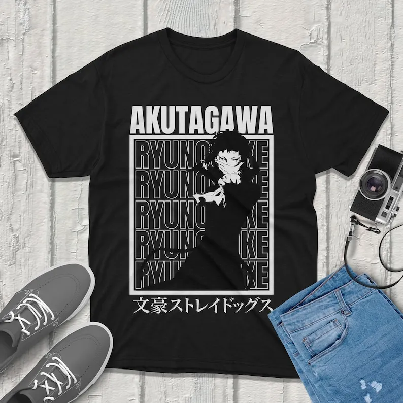 Akutagawa Bungou Stray Dogs T-Shirt Anime Vintage Streetwear Premium Quality Apparel Featuring Your Favorite Characters Perfect