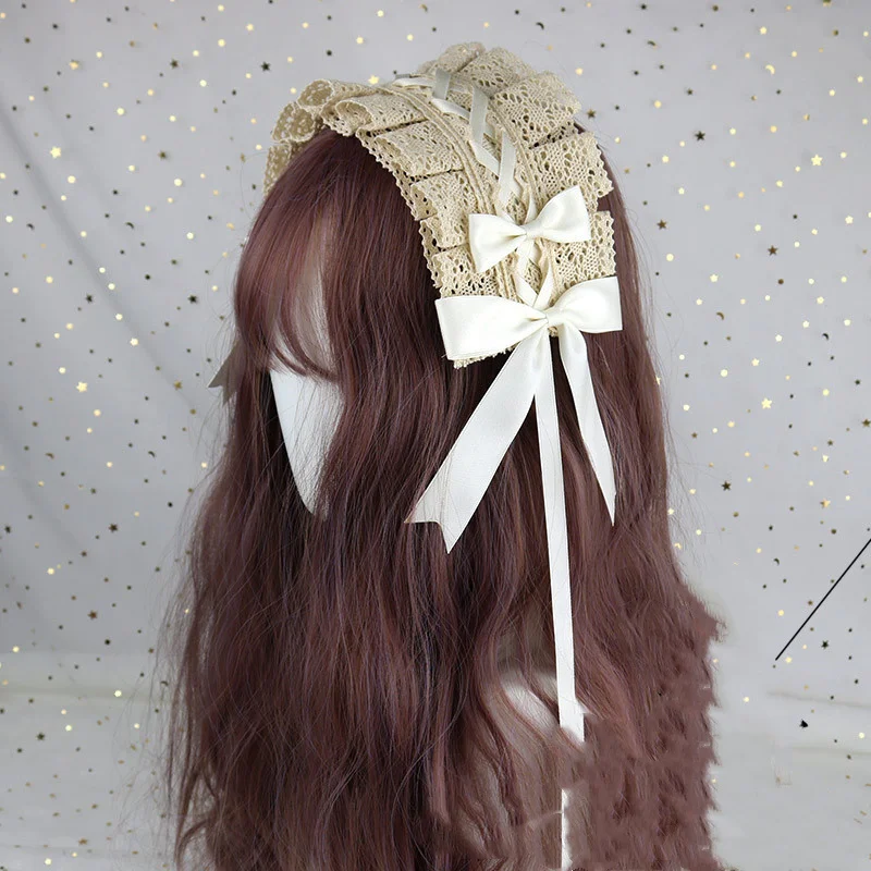 Diadema de encaje Lolita con lazo, Aro para el pelo con flores, Anime, mucama, Cosplay, accesorio para la cabeza, hecho a mano, venta al por mayor