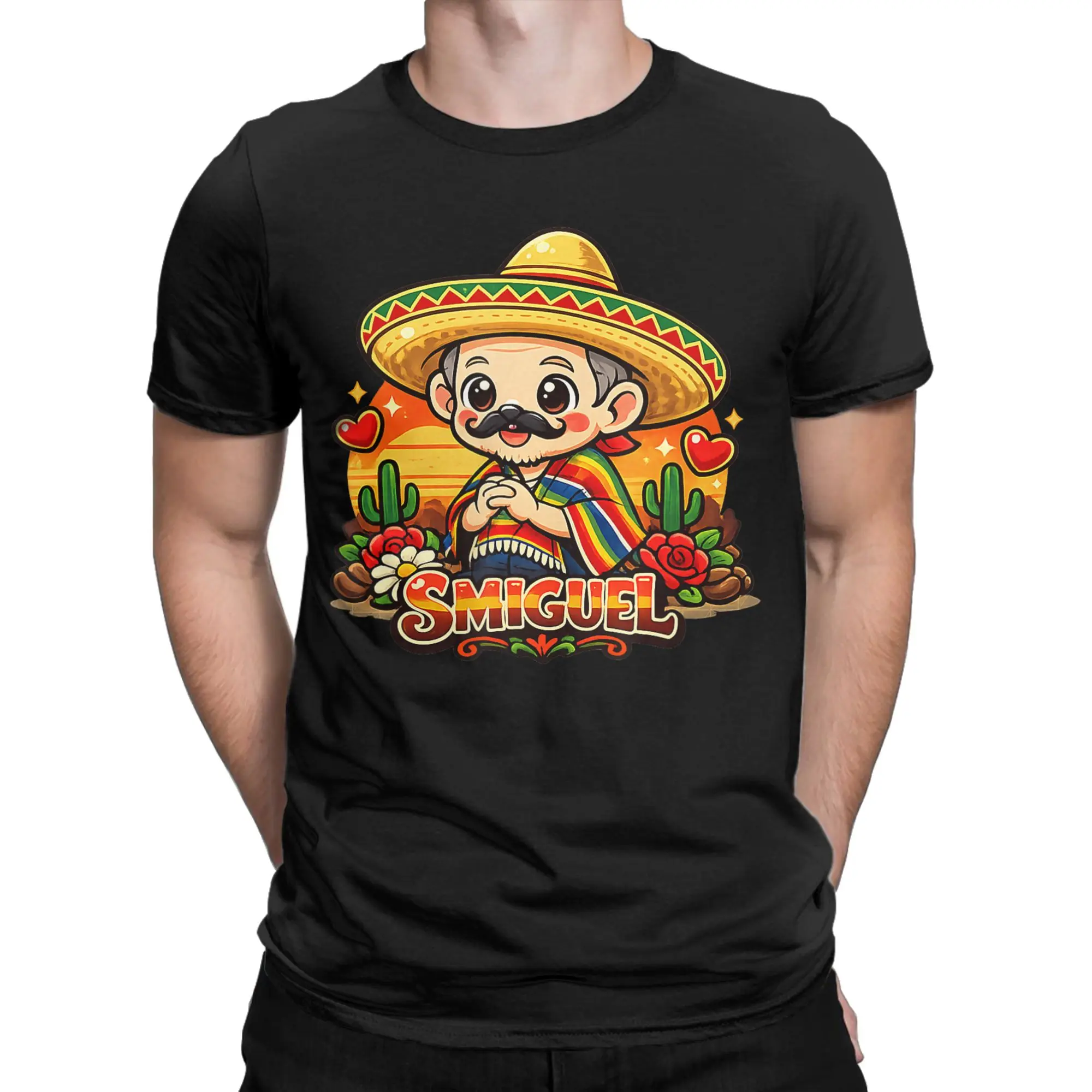 Smiguel Mexican Sombrero Vintage Mexican Culture Mashup Men's T-Shirt O Neck  Tee Shirt Short Sleeve Clothing