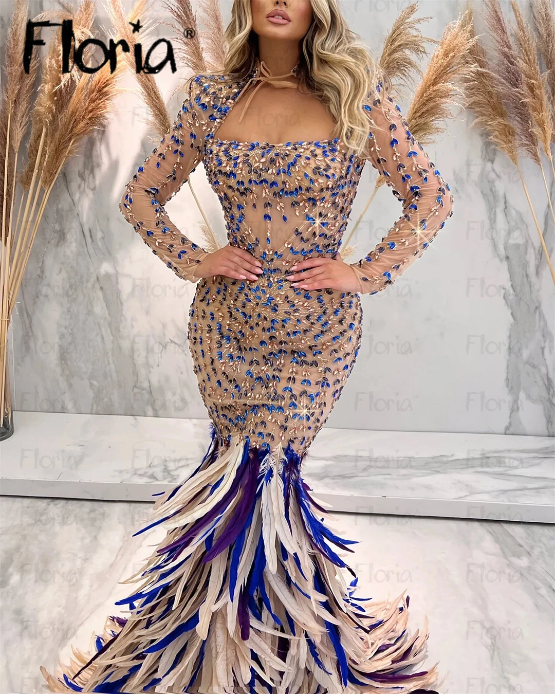 

2023 Couture Feather Mermaid Evening Dress Women Gorgeous Dress for Wedding Party Dubai Custom Made Long Prom Gowns Robes De