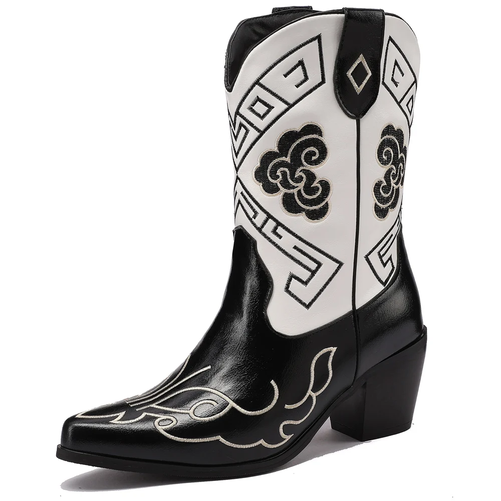 2026, женские ботильоны в стиле вестерн-ковбой с вышивкой, осенне-зимняя обувь, женские ковбойские короткие сапоги, ботильоны