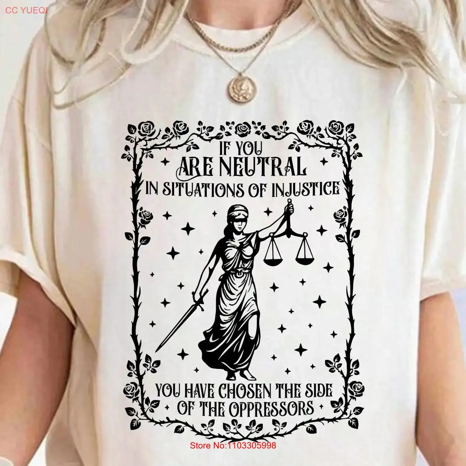 T-shirt Droits Humains Citation Féministe Si vous êtes neutre, la justice sociale, l'égalité, l'activisme vintage, streetwear délavé et extensible
