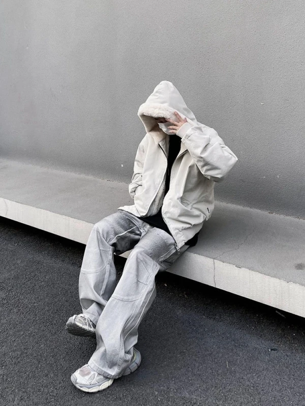 

Thiened Lamb Fur Hooded Cotton Jaet ex Winter Warmth-Kee Coat with Fur Collar Youthful Sle Long Sve Zipper C...