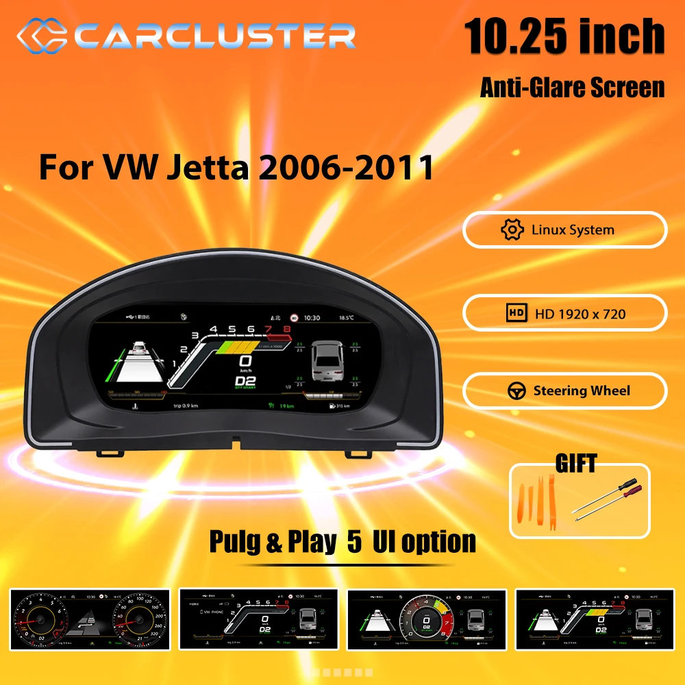 10.25'' Lcd Radio Instrument Paneel Cockpit For VW  Jetta 2006 7 8 9 10 11 years modify Auto Digital Dashboard Cluster