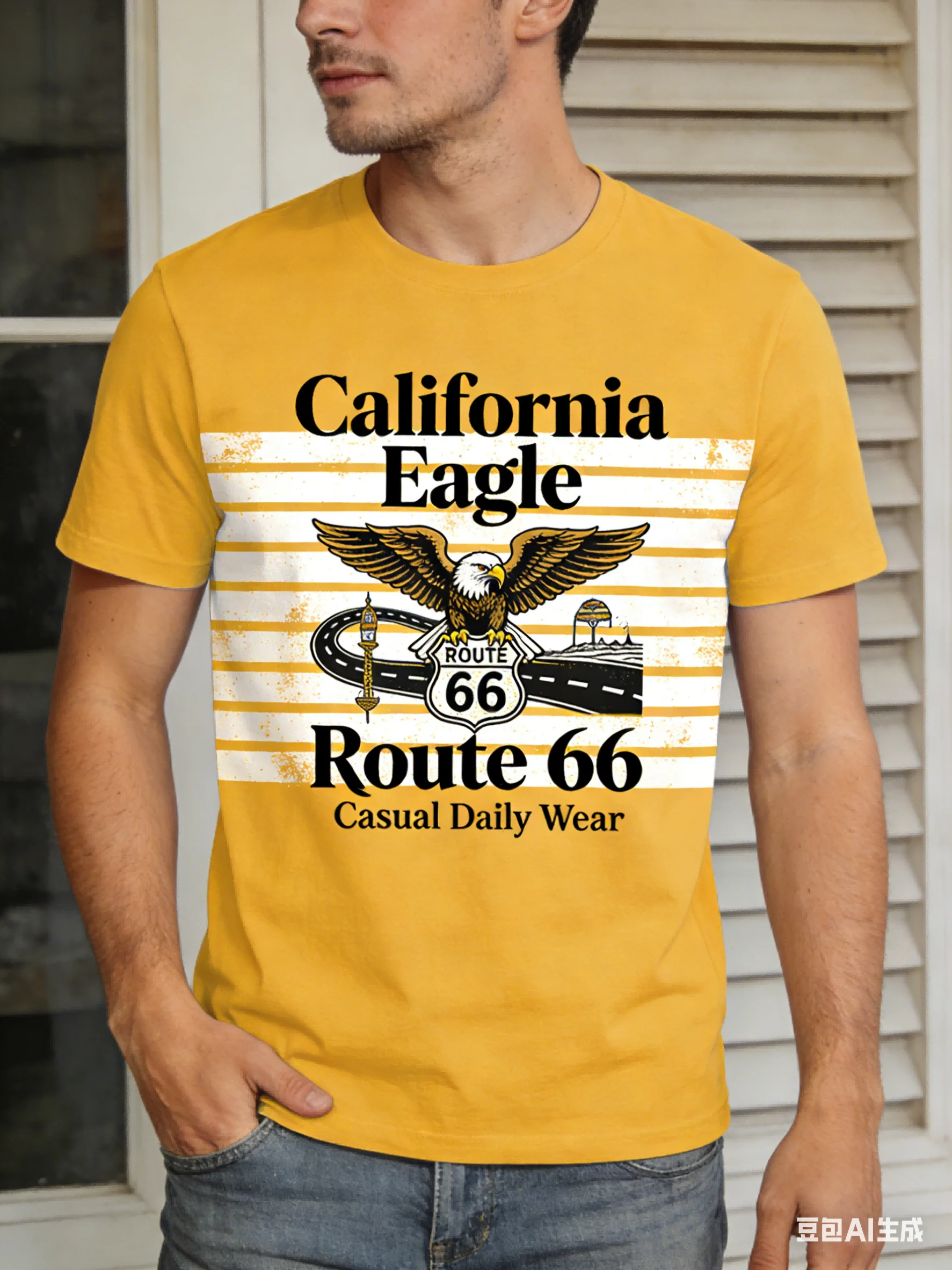 

Мужская короткая футболка с принтом California Eagle Route 66, в ретро-стиле с полосками, в американском стиле для путешествий, идеально подходит для повседневной носки.