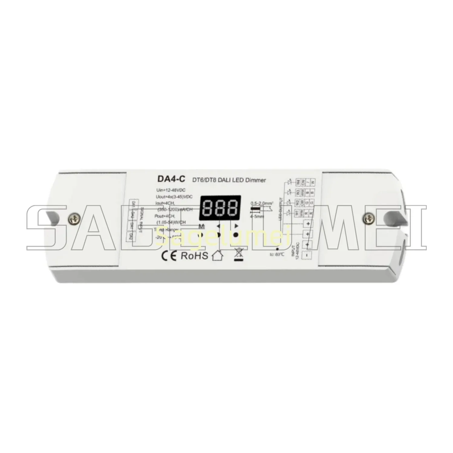 SKYDANCE DA4-C(350-1200mA) 12-48VDC DA4-C(150-500mA)4Channel LED DALI Bus Master Dimmer PWM Digital Display For DT6/DT8 Dimming