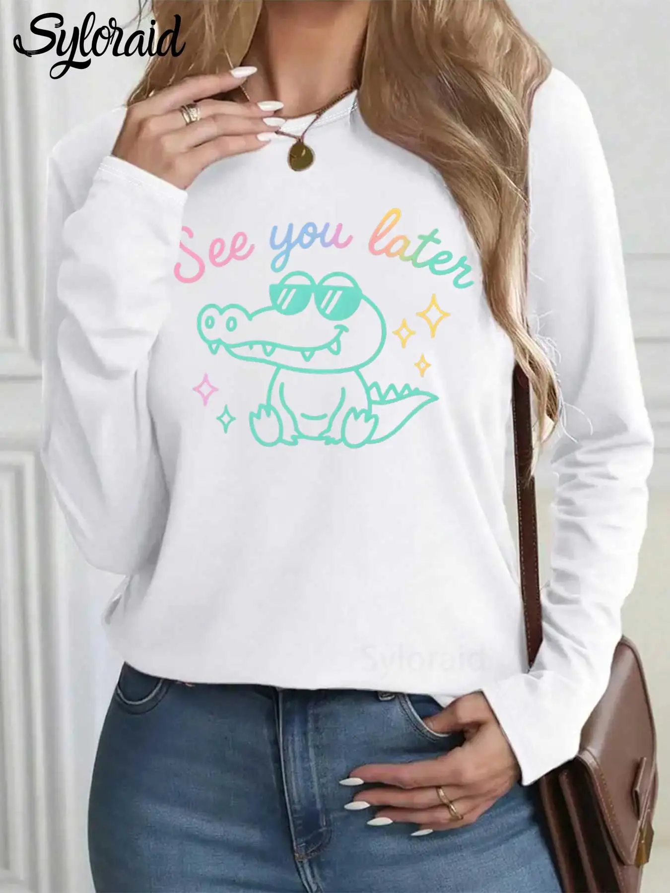 Women's Long Sleeve T Shirt Last Day of School Teacher T Shirt See You Later Alligator Shirt Fashion Round Neck Casual Top