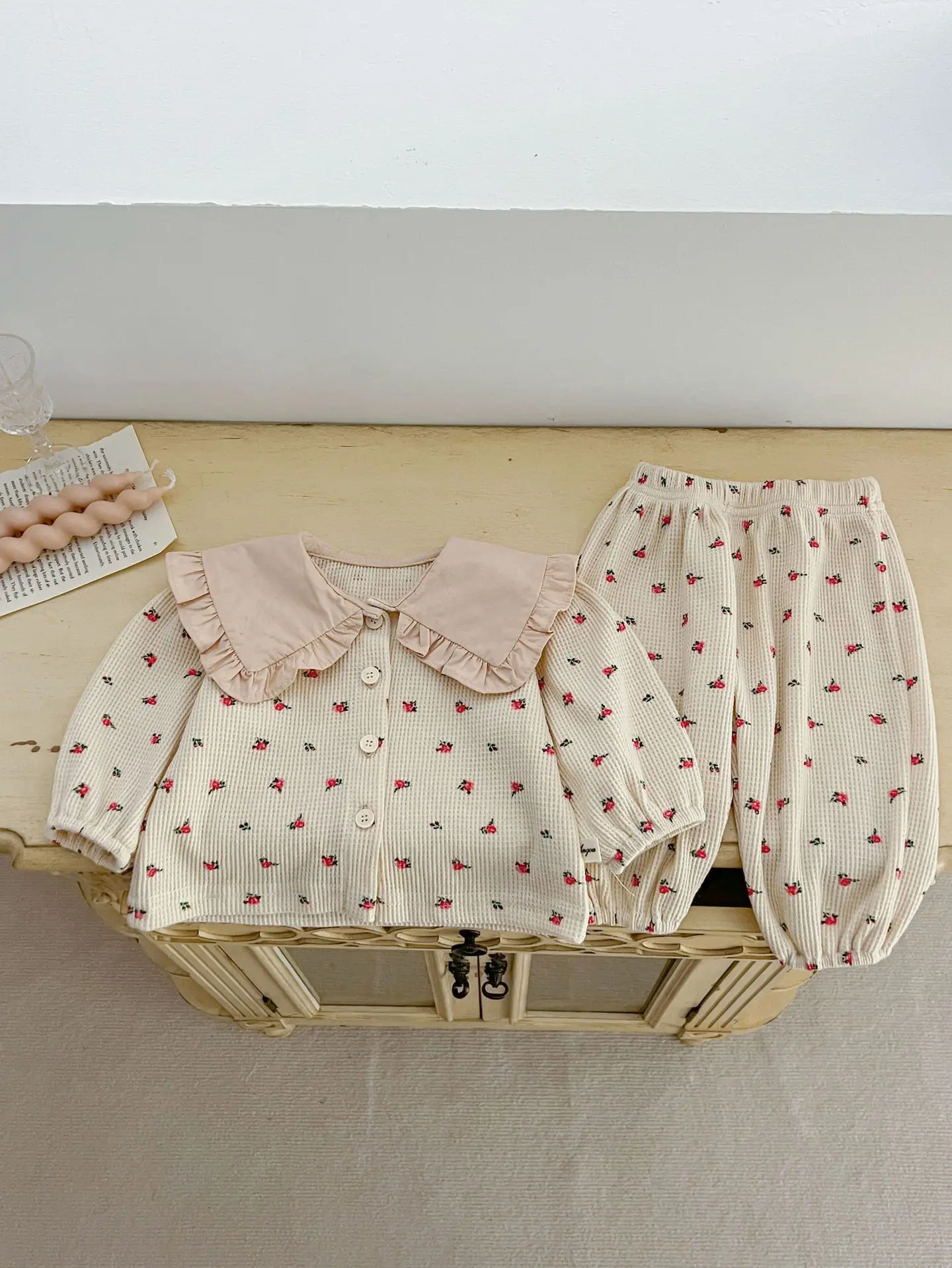 2024 Spring New Baby Girl Infant Korean Style Suit Printed Lapel Cute Floral Home Clothes Two-piece Set