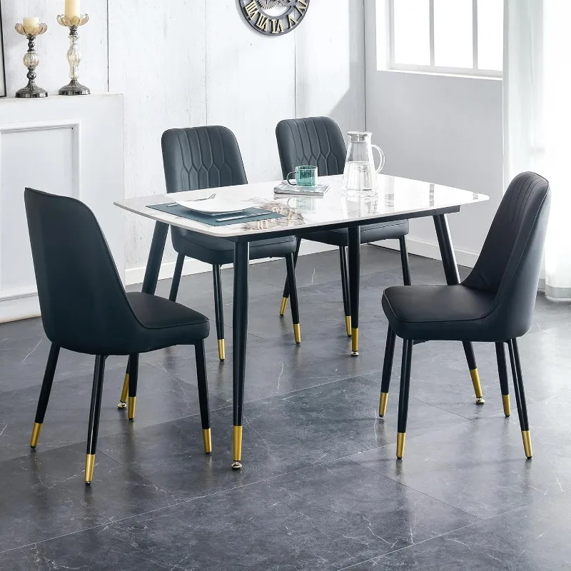 

4 Chair Dining Table Set, Sintered Stone Kitchen Table Top and Modern Chairs Set of 4 for Kitchen Dining Room, Small Space