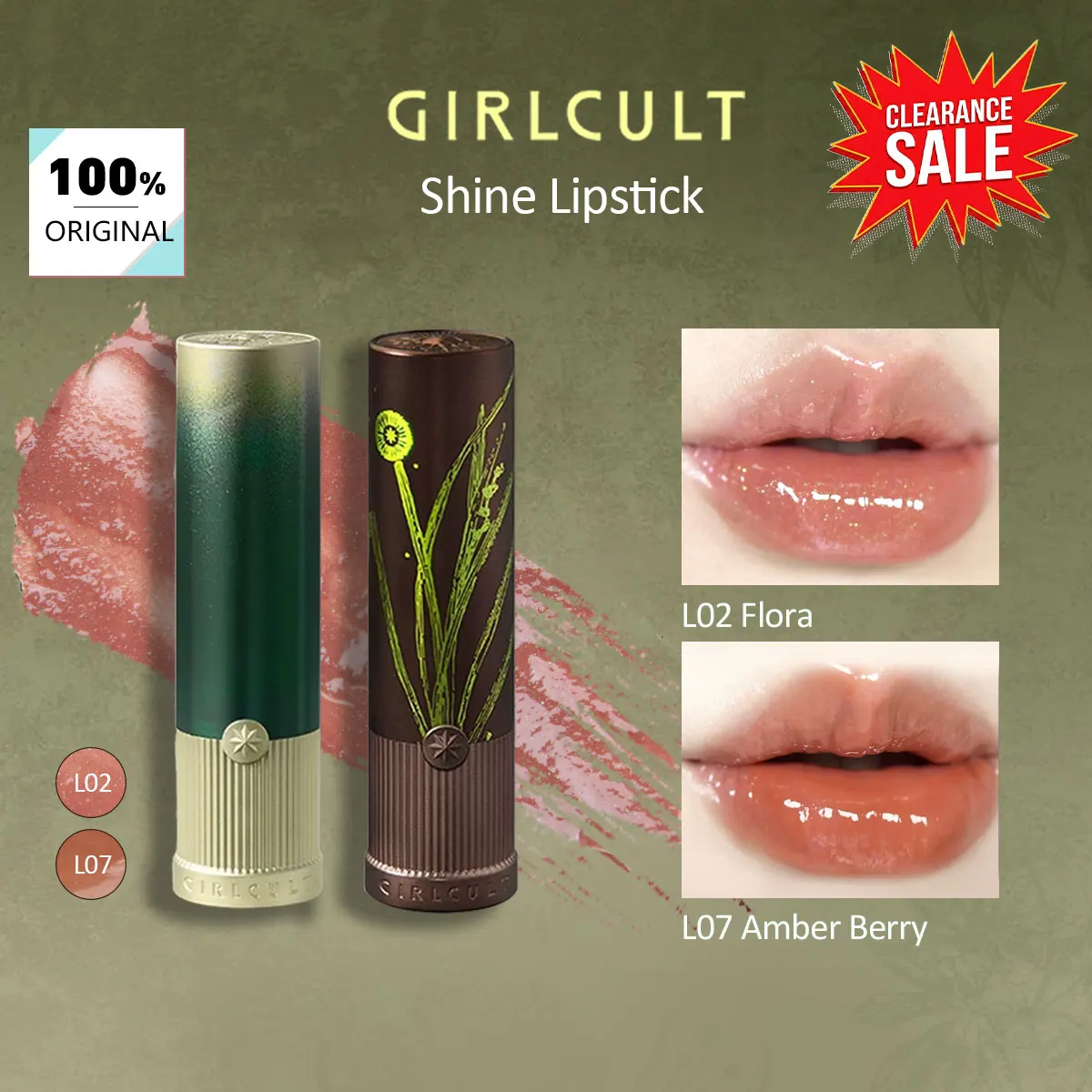 [ClearanceSale] Girlcult Shine Lipstick L02&L07,Glossy&Juicy,Creamy Texture&Silky Touch,Dewy Lip Color,Daily Wear&Casual Chic​