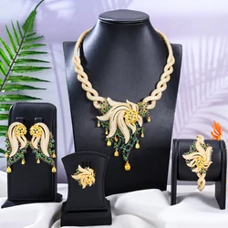 GODKI 4PCS Set di gioielli africani di lusso per le donne Set di gioielli da damigella d'onore da sposa collana orecchino braccialetto anello Set da festa