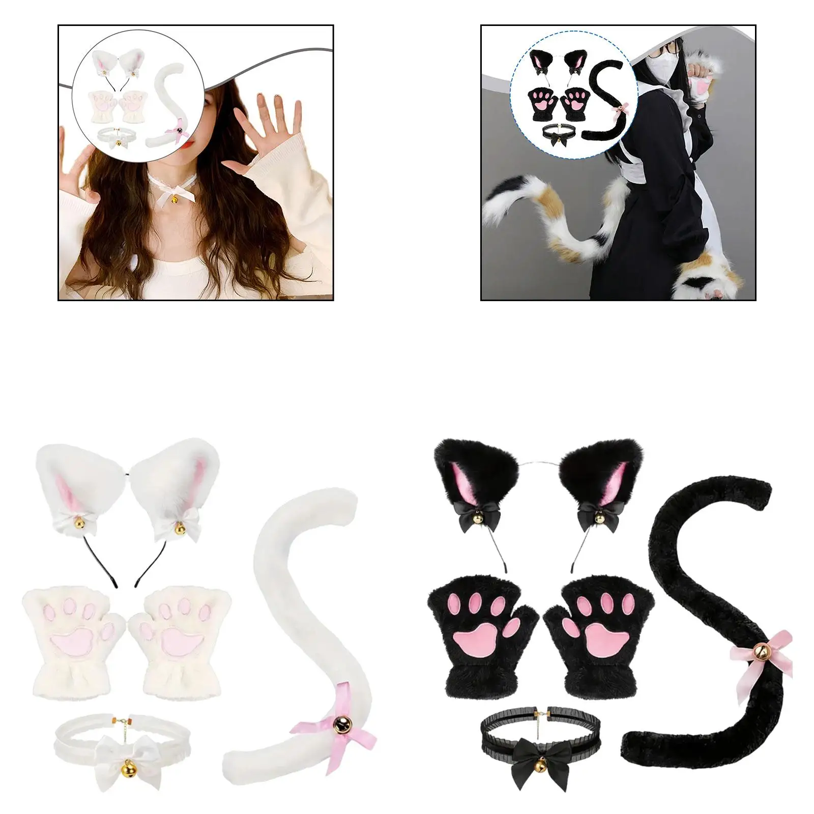 Ensemble de costume de cosplay de chat avec bandeau et queue pour événements sur le thème de l'anime, queue pliable