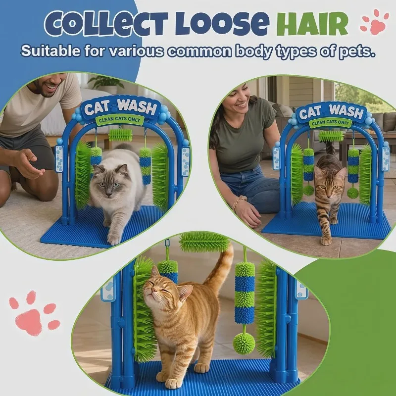 Cat Car Wash Toy The Cat Wash Scratcher Cat Wash Grooming Station Self Grooming Arch with Soft Brushes Helps Cats Enjoy Massa