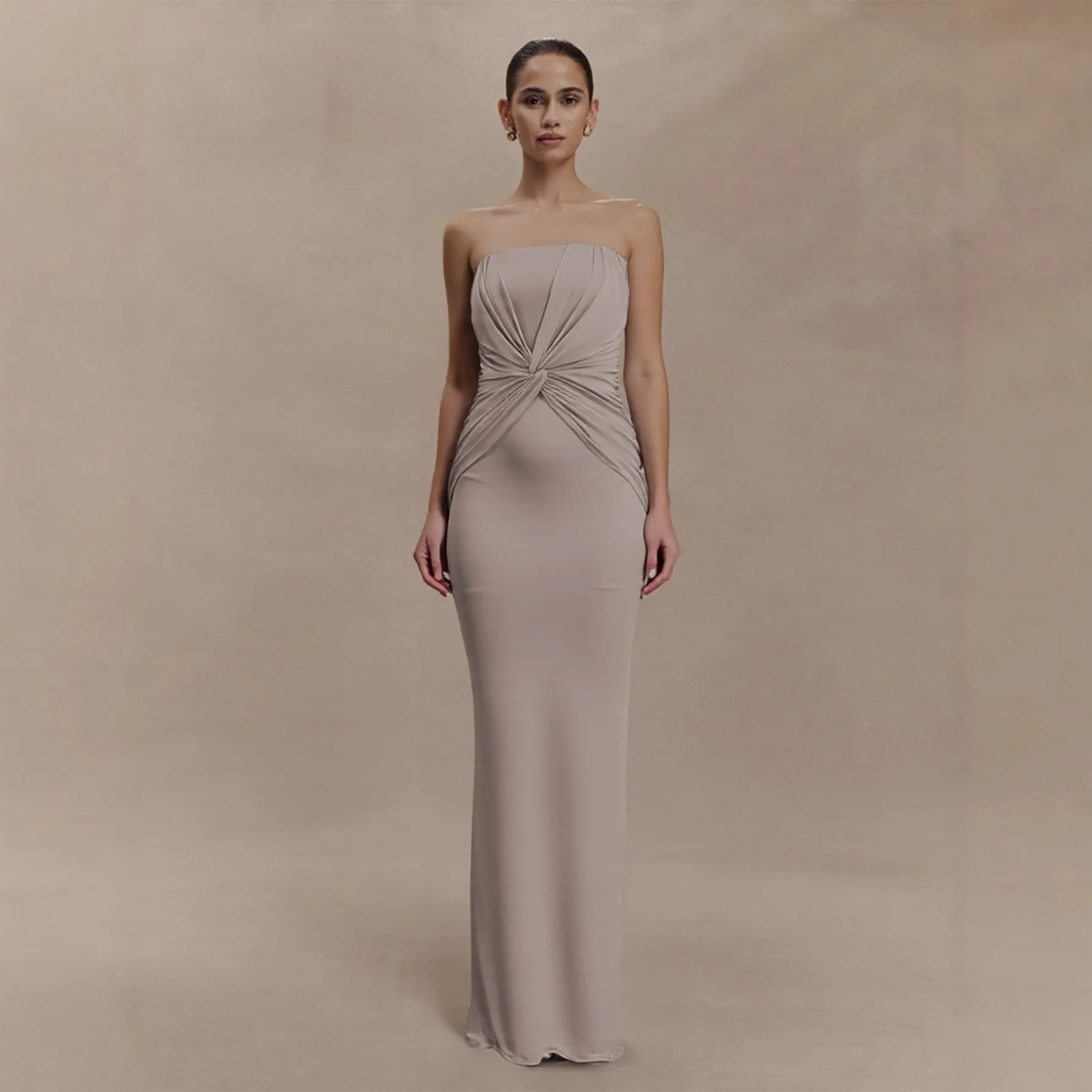 Winter Women's Clothing Strapless Twist Waist Bodycon Evening Dresses For Woman Milk Silk Long Mermaid Luxury Party Dress