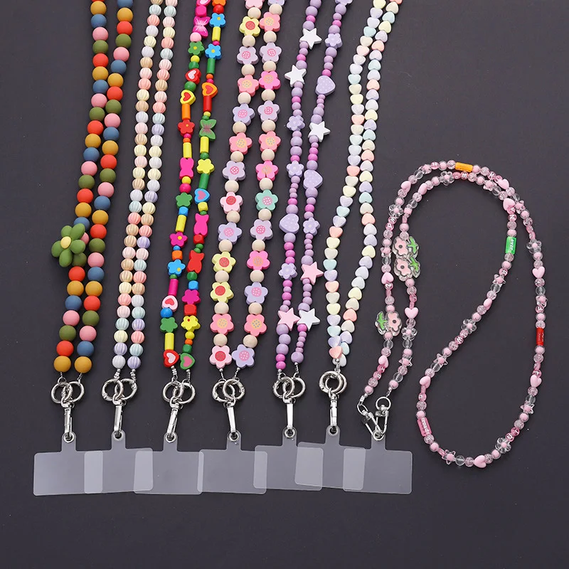 

Fashion Star Flower Love Charm Acrylic Bead Phone Hanging Neck Jewelry for Women Candy Color Car Bag Crossbody Phone Case Chain