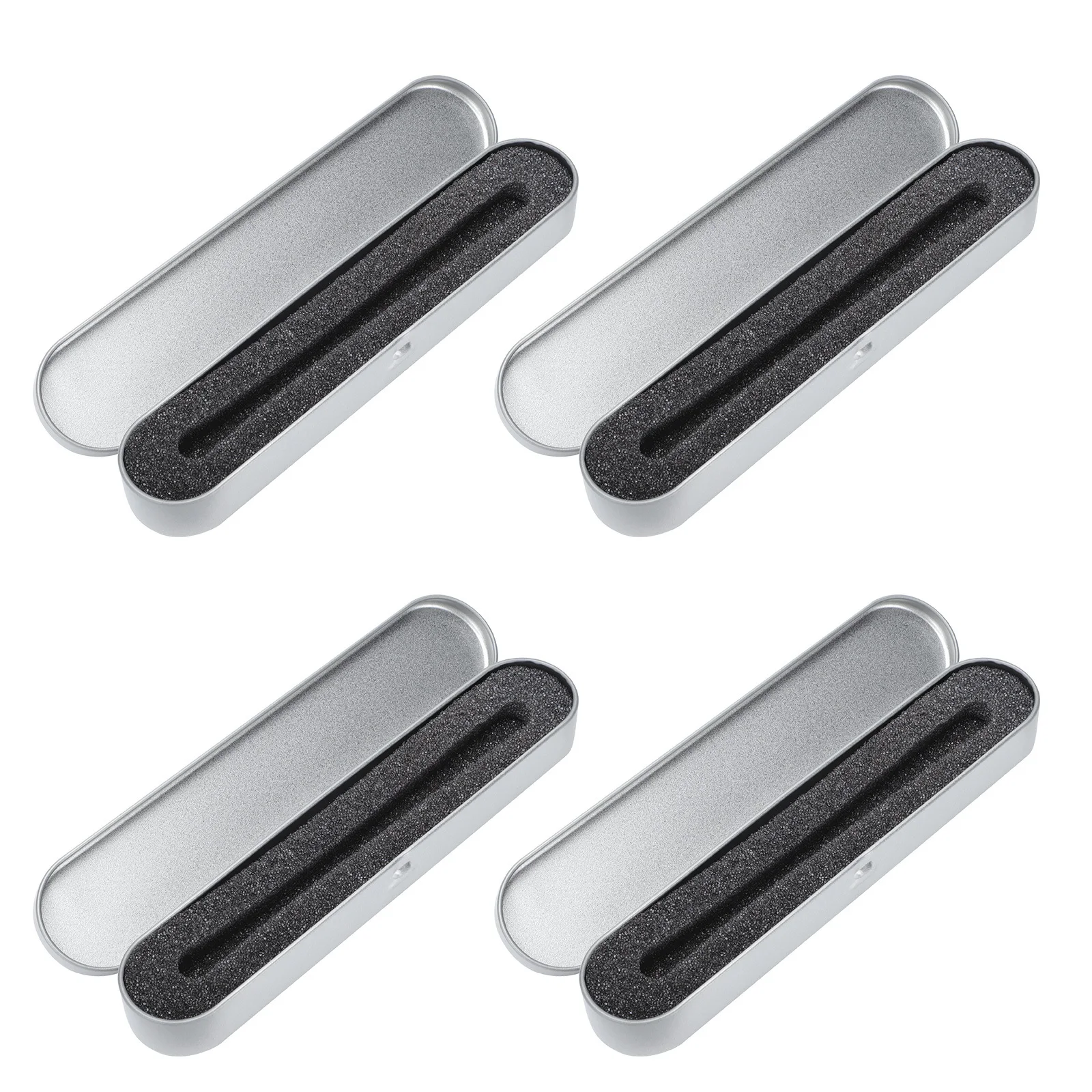 4 pcs Metal Pen Box Silver Square Tinplate Storage Case Waterproof Durable Organizer Gift Box Container For Students